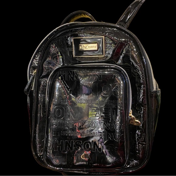 Betsy Johnson Mini Patent Leather Backpack Logo